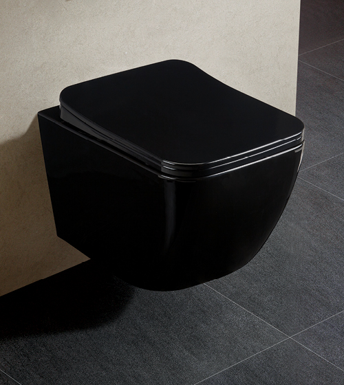 Glossy Black Finish Rimless Wall Hung WC with  UF Slim Seat Cover – Aquant India